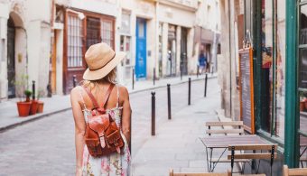 woman tourist on the street travelling in Europe